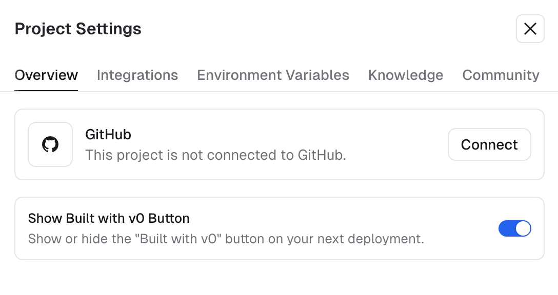 GitHub integration prompt from chat UI